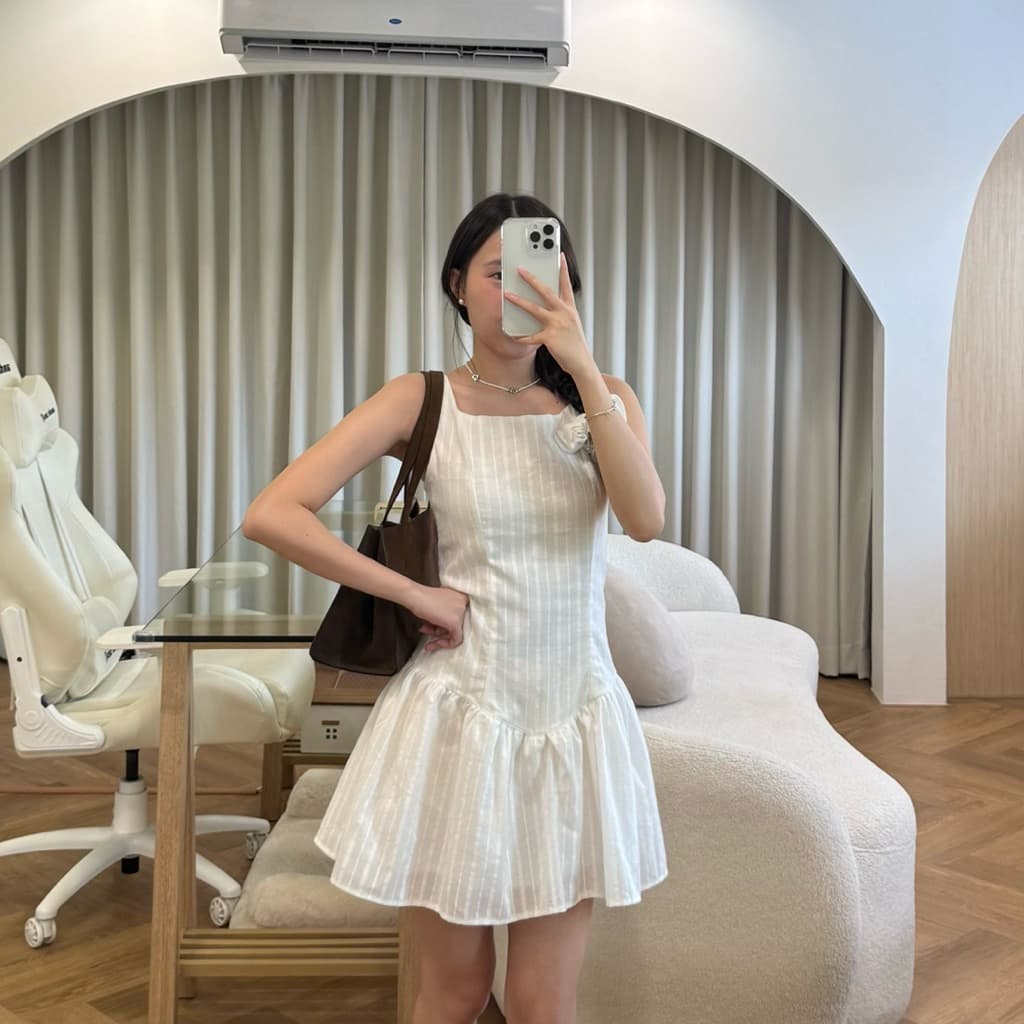 2pcs - Couple Dobby Mini Dress เสื้อคู่มินิเดรส (มินิเดรส + เสื้อเชิ้ตผู้ชายแขนยาว ผ้าคอตตอนทอลาย) รูปที่ 7