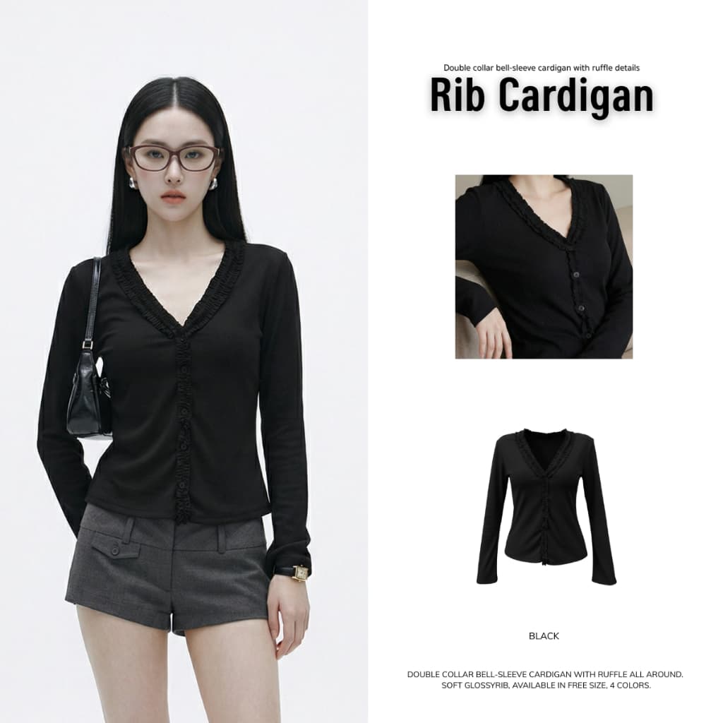 MURF Rib Cardigan - เสื้อคาร์ดิแกนผ้า GlossyRib แต่งระบาย แขนกระดิ่ง | Bell-Sleeve Cardigan T166 รูปที่ 8