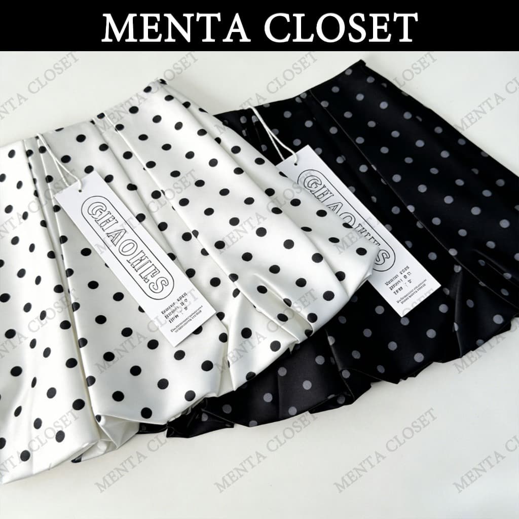 MentaCloset รุ่นใหม่ฤดูร้อน กระโปรงมินิลายจุดน่ารัก สีดำและสีขาว มีซับใน กระโปรงเอวสูงพิมพ์ลายสไตล์เกาหลี2047 รูปที่ 1
