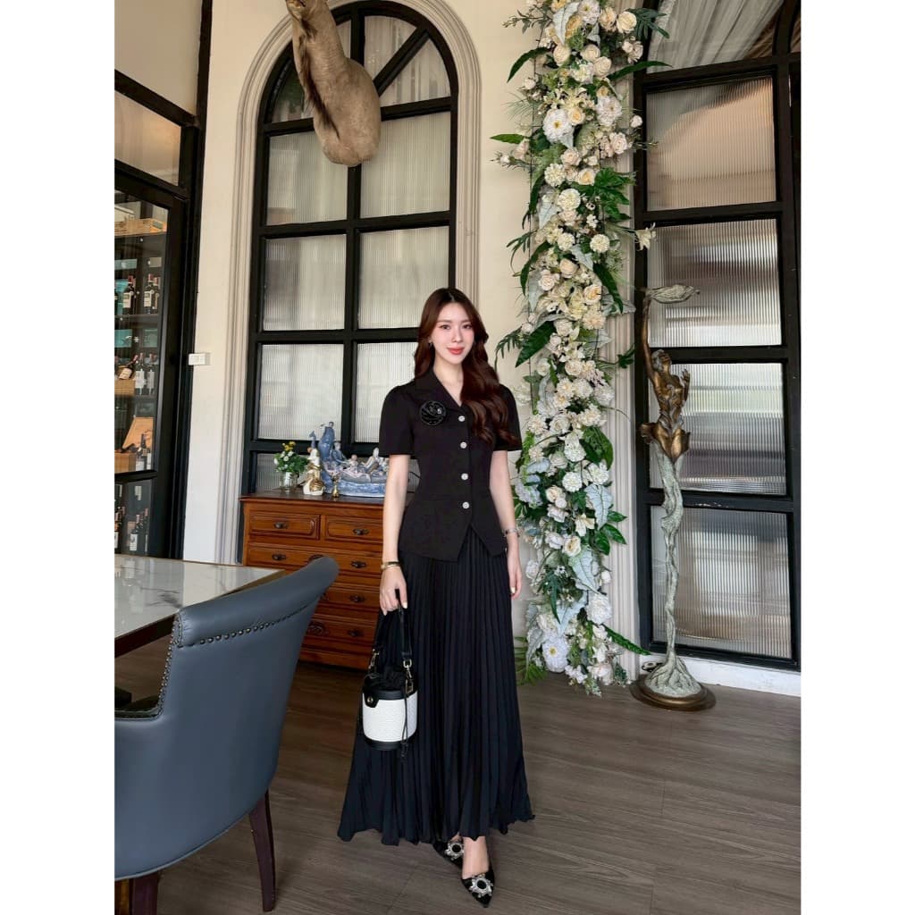 ALICIA ชุดไทยจิตรลดา เดรสดำ ชุดเซ็ตสีดำ ชุดสีดำสุภาพ CARDIGAN_NISTA รูปที่ 8