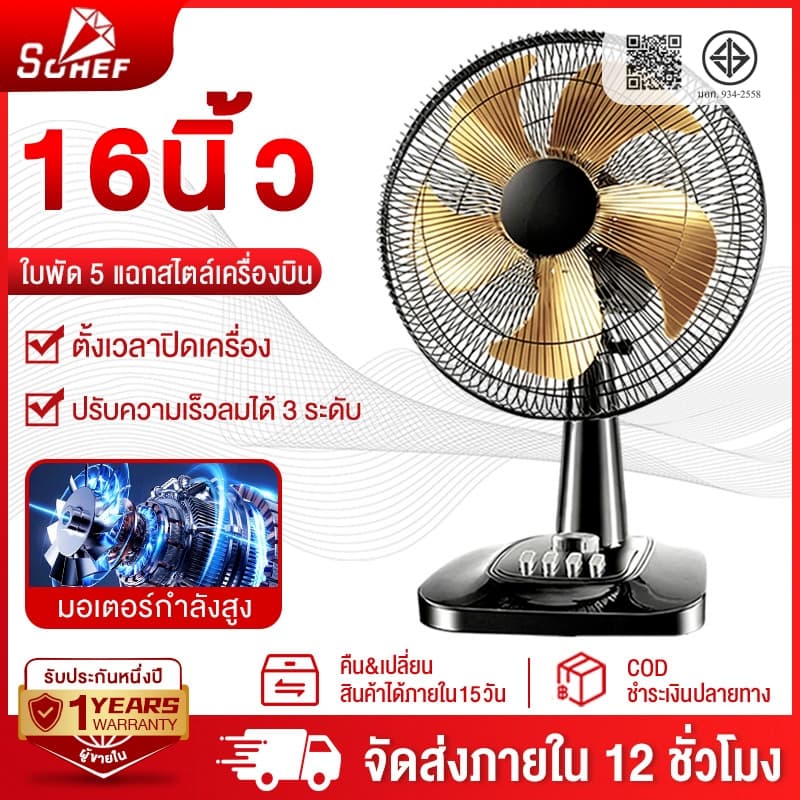 SOHEF พัดลมตั้งโต๊ะ 16 นิ้ว 14 นิ้ว พัดลมตั้งพื้น พัดลม ใบพัดอะลูมิเนียมอัลลอย ปรับระดับแรงลมได้ ดีไซน์เงียบ ไม่รบกวน รูปที่ 1