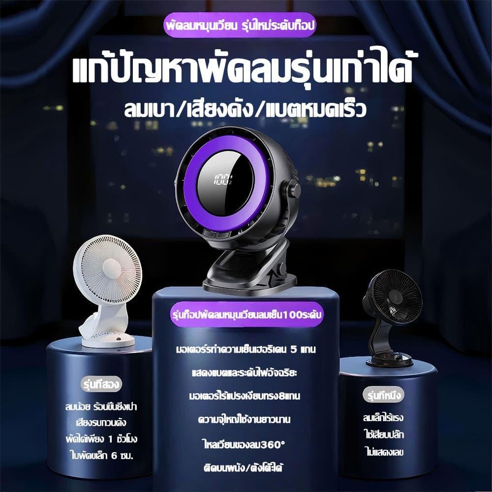 60000mAh พัดลมพกพา พัดลมตั้งโต๊ะ 7ใบ ลมเร็ว100ระดับ ลมแรง เสียงเงียบ พัดลมไร้สาย Desktop Fan รูปที่ 2