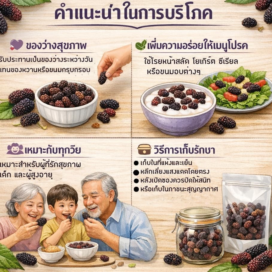 มัลเบอรี่อบแห้ง ลูกหม่อน ผลไม้อบแห้ง Mulberry dried fruit 250 กรัม ตราภูดอย สินค้าไทยปลอดภัย100% รับประกันคุณภาพ รูปที่ 7