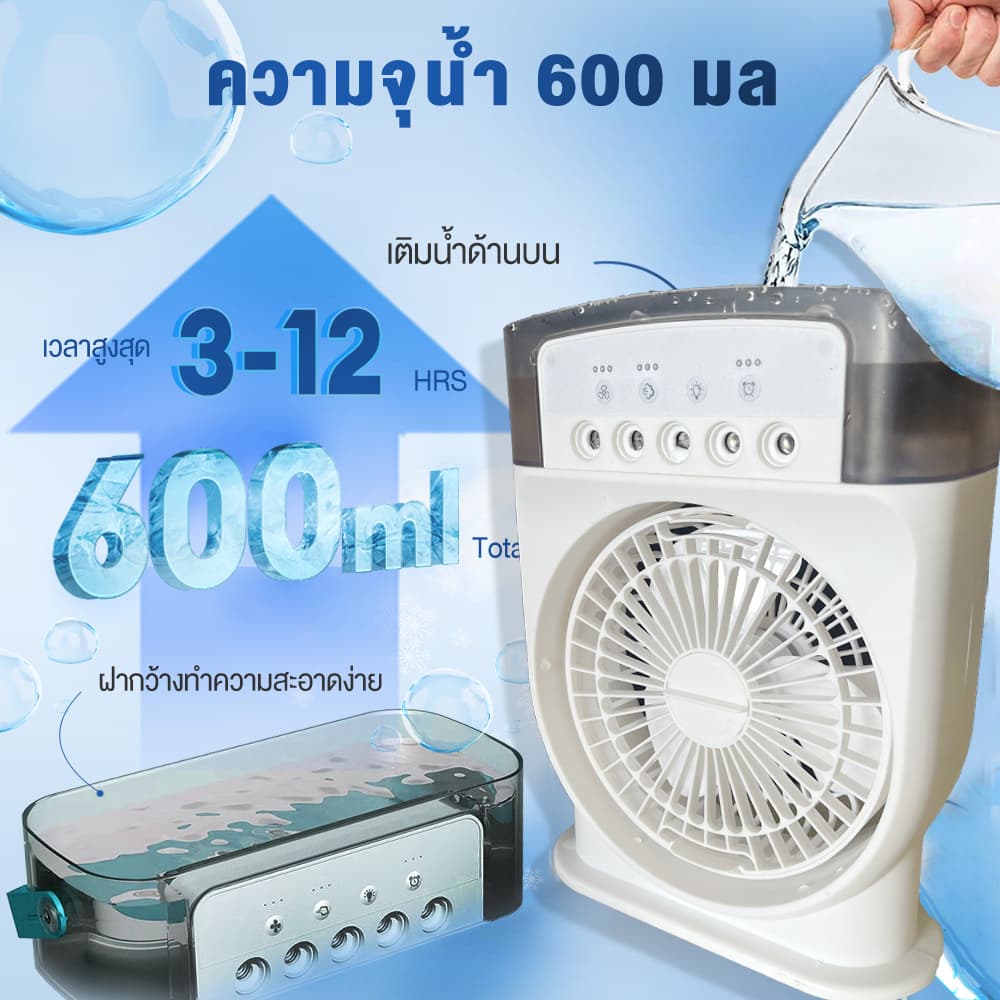 พัดลมแบบพกพา พัดลมตั้งโต๊ะ พัดลมไอน้ำเย็น พัดลมไอเย็น รูปที่ 1