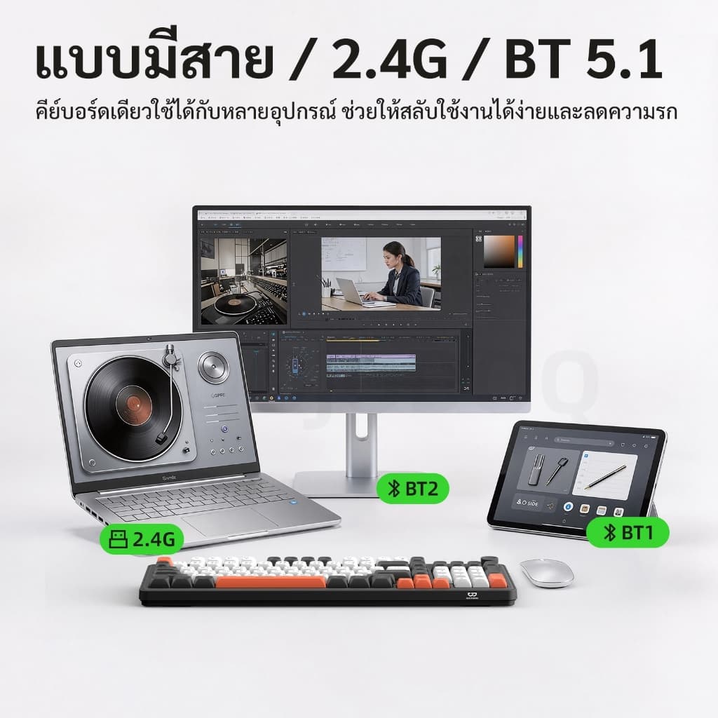 GOOJODOQ แป้นพิมพ์เมมเบรน ลำดับที่ 98 สามรุ่น ปิดเสียง RGB แสงไฟด้านหลัง คีย์บอร์ดไร้สาย Keyboard รูปที่ 2