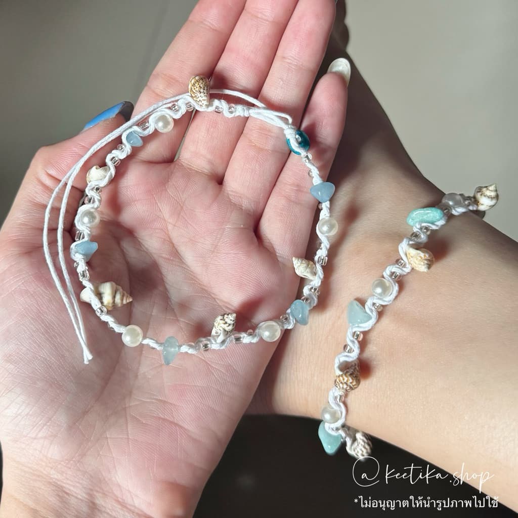 Handmade Natural Shell & Stone Anklet Bracelet – Natural Stone สร้อยข้อเท้าเชือกถัก มินิมอล หิน หอย รูปที่ 9