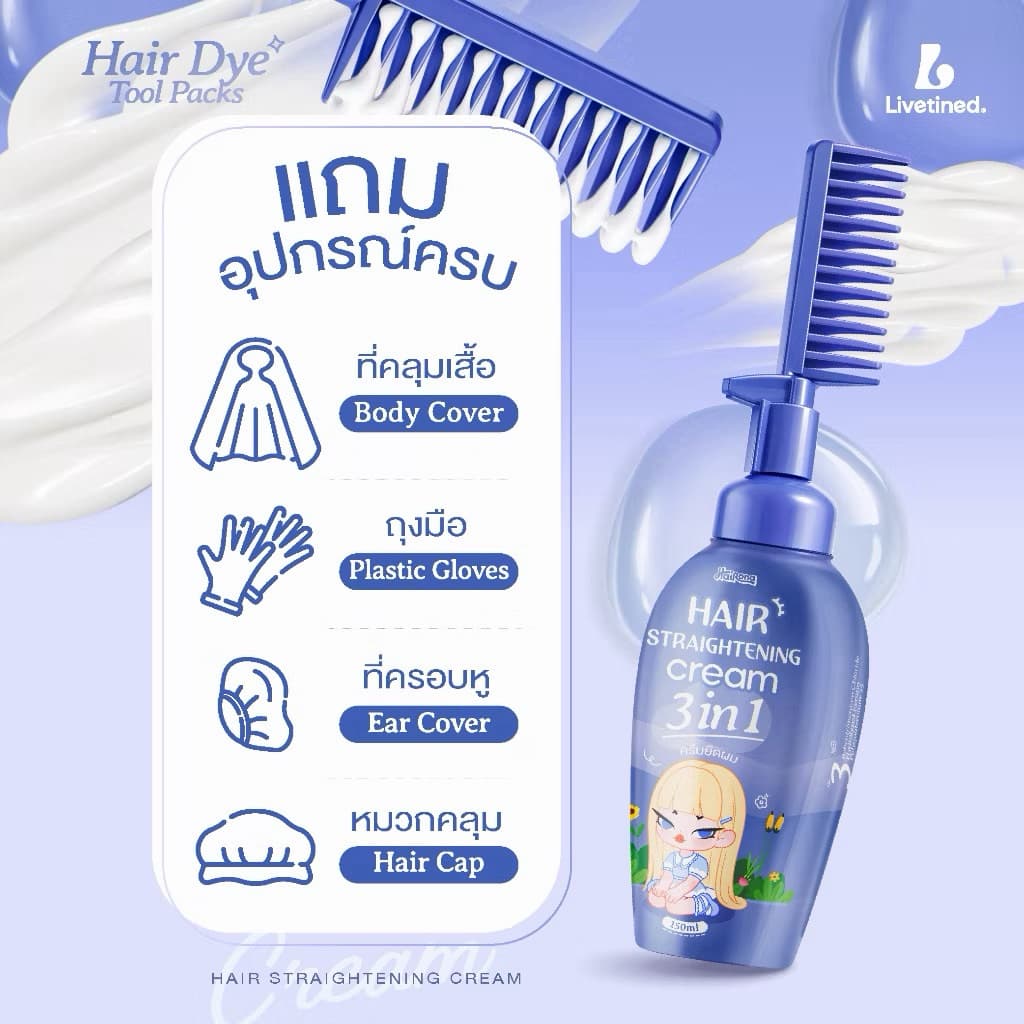 ครีมยืดผม 3 in 1 พร้อมหวีในตัว Livetined Hairona 150ML รูปที่ 2