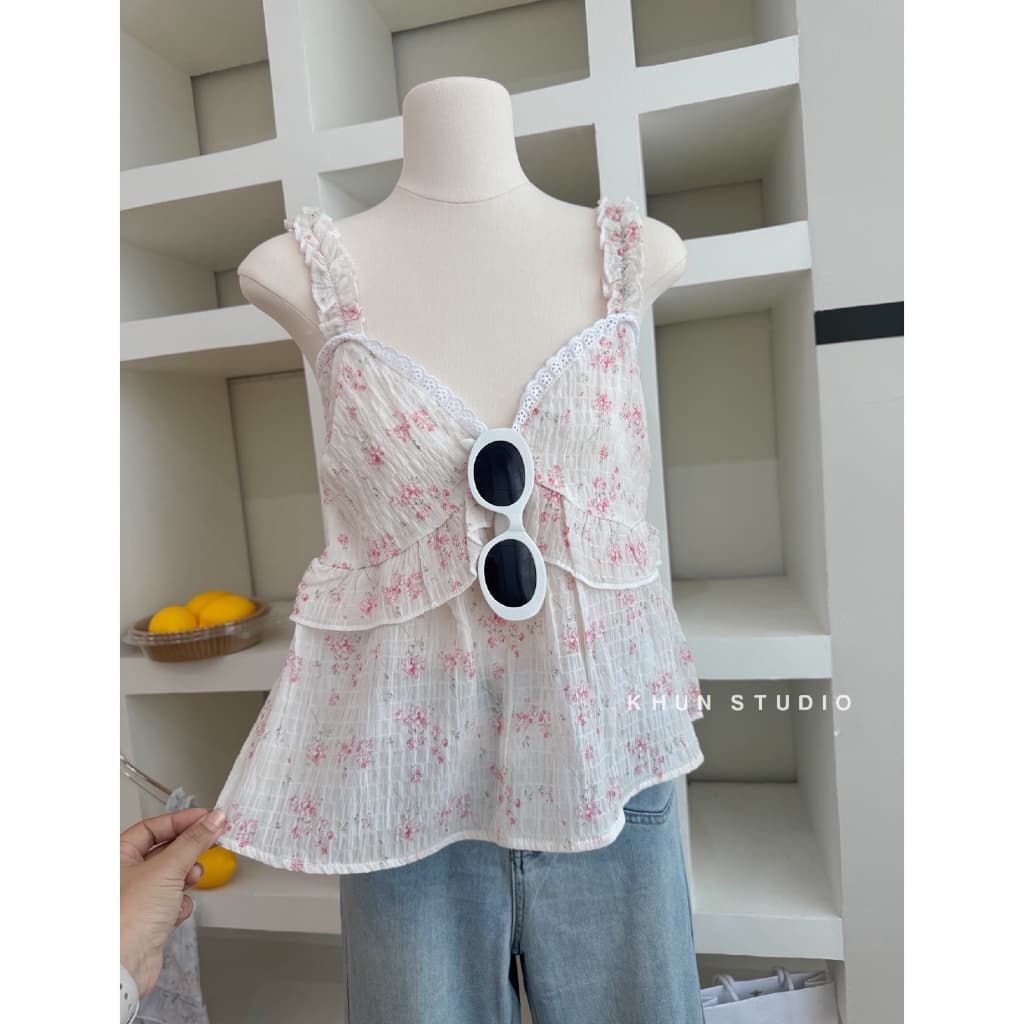 เสื้อสายเดี่ยวสายสม็อคระบาย -kn / VB0658 รูปที่ 8
