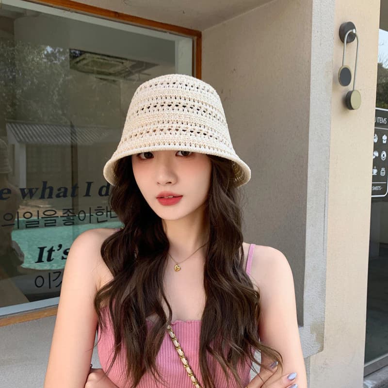 BLIVO หมวกบักเก็ต หมวกแฟชั่นผู้หญิง ป้องกันแสงแดด หมวกถัก ไปทะเล รูปที่ 8