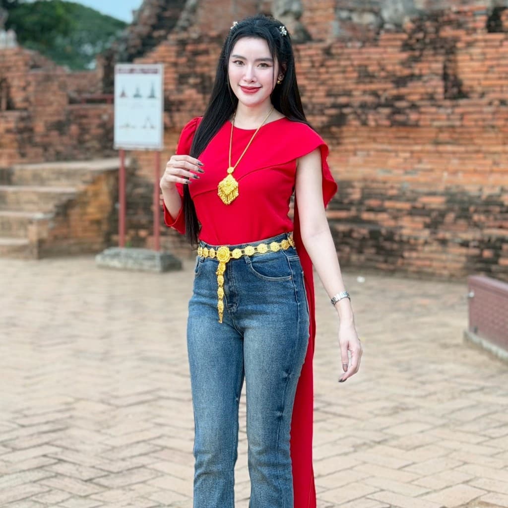 สินค้า เสื้อสไบประยุคสำเร็จรูป ผ้าวูลเวฟ แขนยาว ใส่แมท งานบุญ งานบวช งานเทศกาล A7663 รูปที่ 4