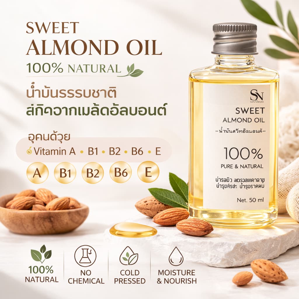 50ml น้ำมันสวีทอัลมอนด์ แท้ 100% Cold Pressed Sweet Almond Oil cosmetic grade รูปที่ 8