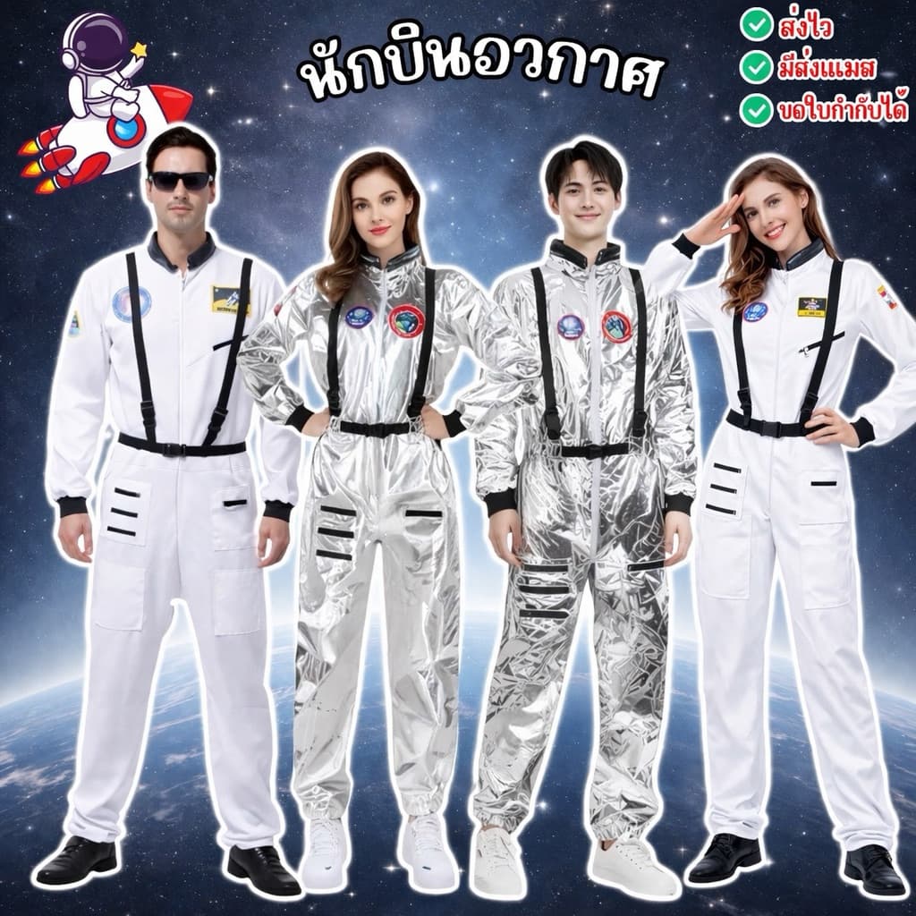 👍ส่งไว จาก กทม🔥ชุดนักบินอวกาศ ชุดนาซ่า NASA ผู้ใหญ่ ชุดอวกาษสีเงิน นักบินอวกาศ Astronaut pilot cosploy วันวิทยาศาตร์