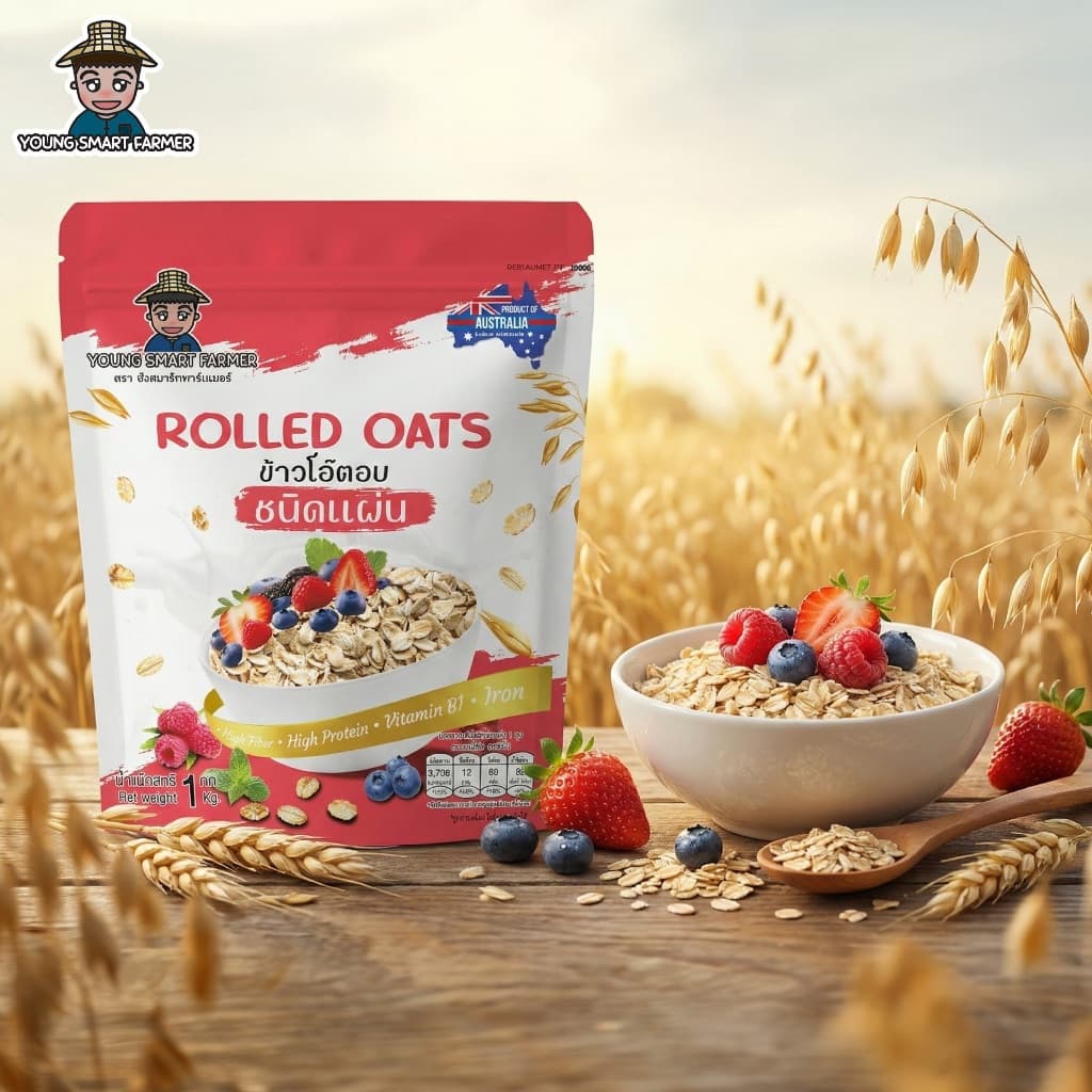 NEW โรลล์โอ๊ต Rolled Oats ข้าวโอ๊ต 1 kg ข้าวโอ๊ตอบชนิดแผ่น Young Smart Farmer ยังสมาร์ทฟาร์มเมอร์ รูปที่ 4