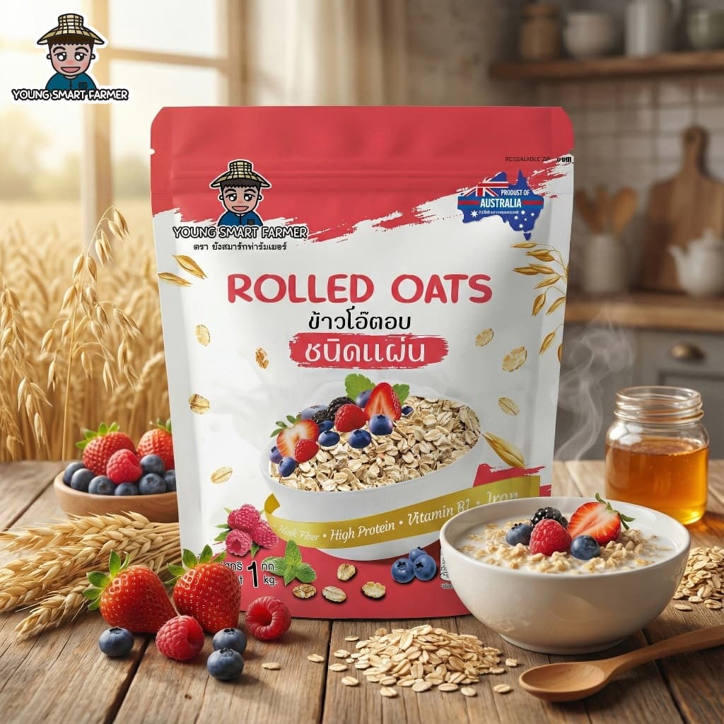 NEW โรลล์โอ๊ต Rolled Oats ข้าวโอ๊ต 1 kg ข้าวโอ๊ตอบชนิดแผ่น Young Smart Farmer ยังสมาร์ทฟาร์มเมอร์ รูปที่ 3