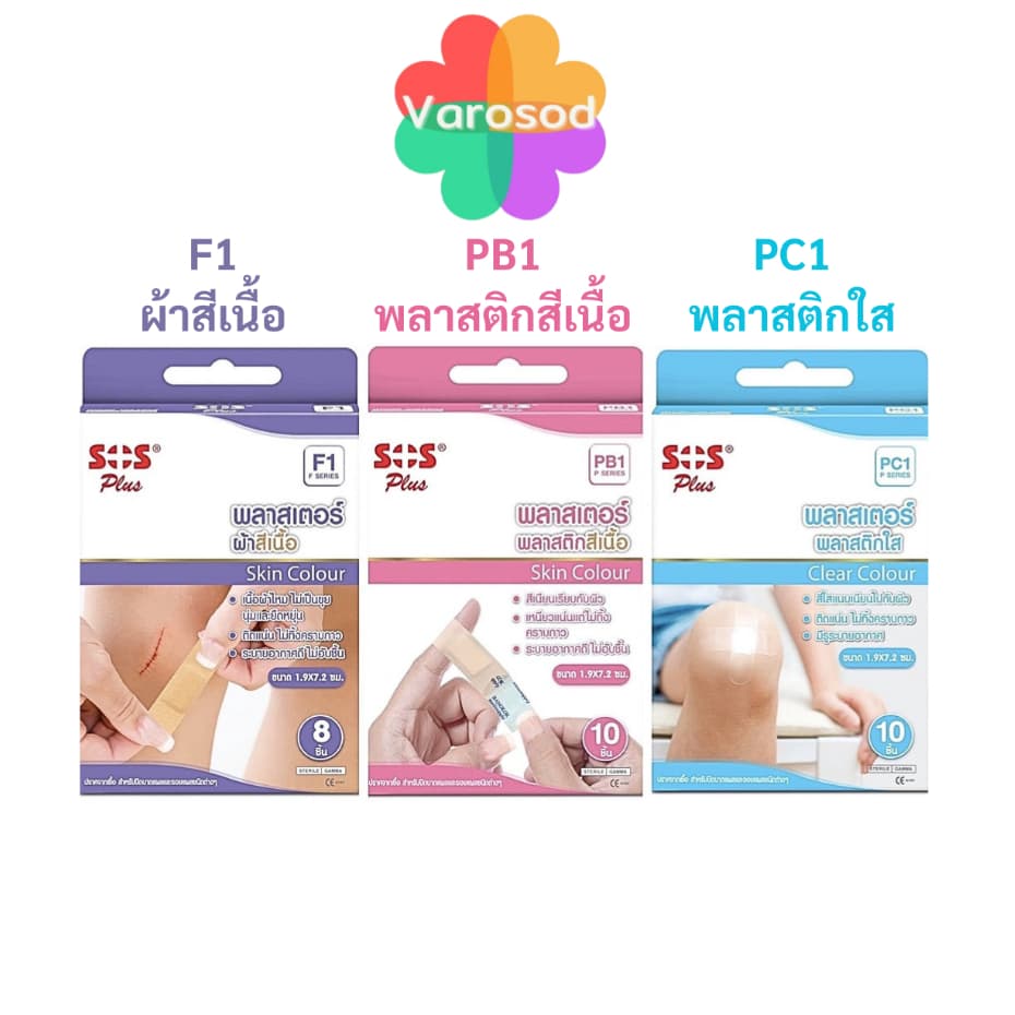 SOS PLUS พลาสเตอร์ปิดแผล ขนาด 1.9x7.2 ซม. [F1พลาสเตอร์ผ้าสีเนื้อ/ PB1พลาสติกสีเนื้อ/ PC1พลาสติกใส] รูปที่ 1