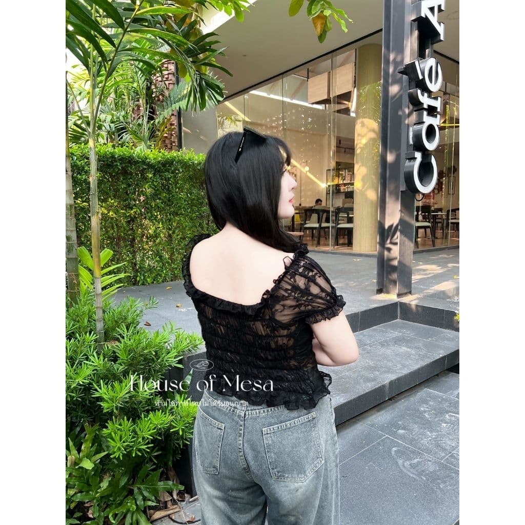 SEXYDOLL LACE CROP เสื้อครอปลูกไม้ซีทรูแขนตุ๊กตา รูปที่ 8