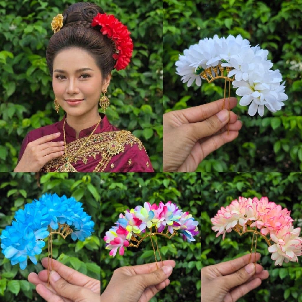 ปิ่นปักผมดอกไม้ปิ่นเสียบผมดอกไม้งานสวยปิ่นปักผมเจ้าสาวปิ่นปักผมนางรำ รูปที่ 1