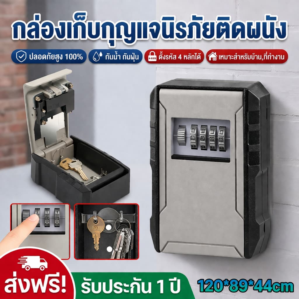 กล่องเก็บกุญแจติดผนัง ล็อครหัส4หลัก กันน้ำ กันงัดแงะ รีเซ็ตรหัสได้ กล่องเซฟกุญแจโลหะ ใส่กุญแจบ้าน กุญแจรถKeyBox รูปที่ 1