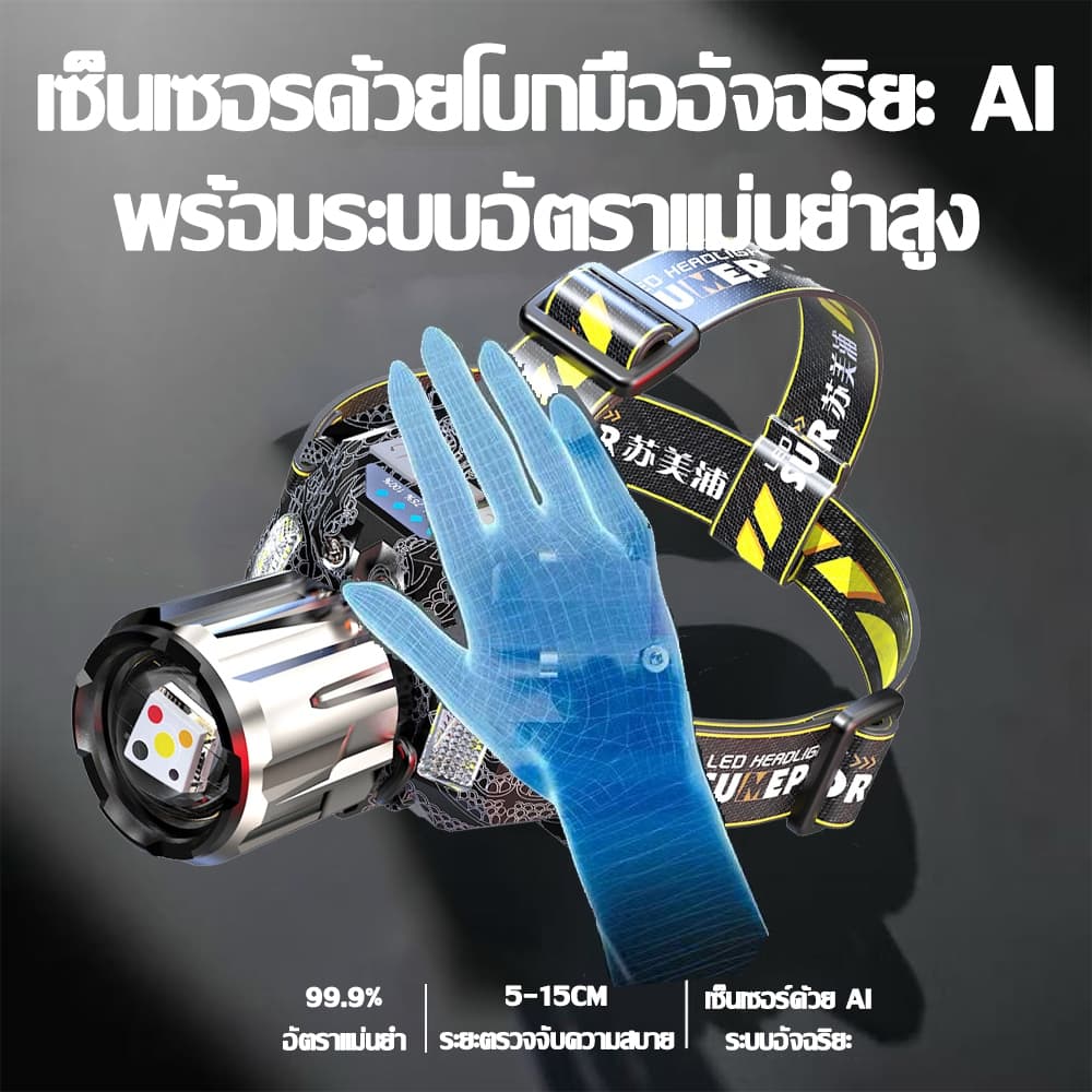 สว่างกว่าไฟรถไฟฉายคาดหัว ไฟฉายคาดหัวLED 50000mAh ปรับแสงได้5สี แสง6 ตกปลากลางคืน ดูแมงป่องตั้งแคมป์ ไฟสายคาดหัว รูปที่ 5