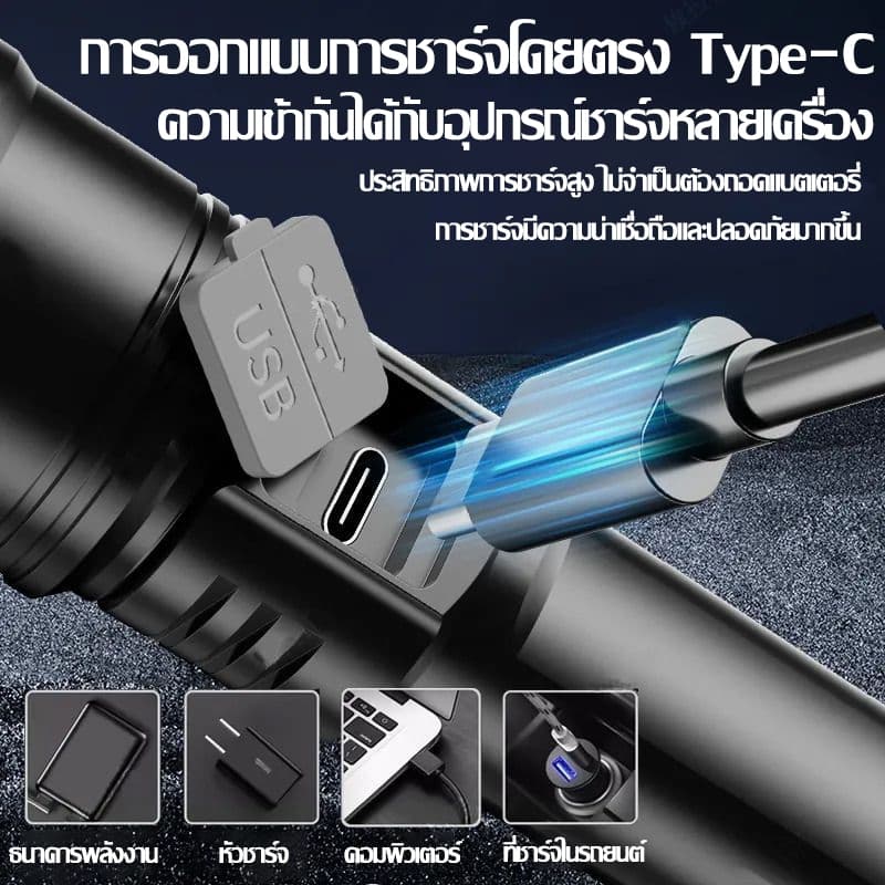 ไฟฉายแรงสูง แสงยิงไกลถึง 10000 เมตร สว่างมาก จอแสดงผล Led สามารถชาร์จโทรศัพท์ได้ กันน้ํา ไฟฉาย LED รูปที่ 6