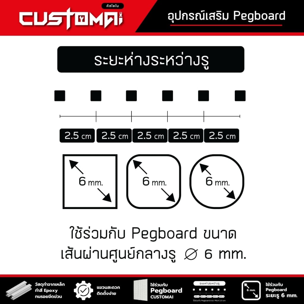 ฮุกเหล็ก Hook ตะขอเดี่ยวยาว ร่วมกับ pegboard ติดตั้งง่ายแข็งแรง รูปที่ 7