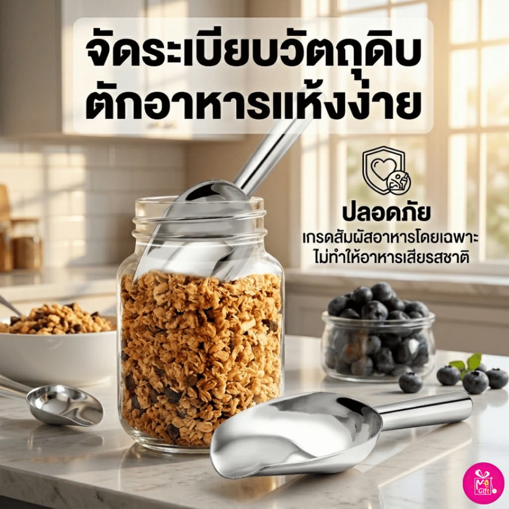 ที่ตักน้ำแข็ง ที่ตักอเนกประสงค์ ตักข้าวสาร อาหารแห้ง วัสดุสแตนเลสอย่างดี ทนทาน ใช้งานได้นาน รูปที่ 6