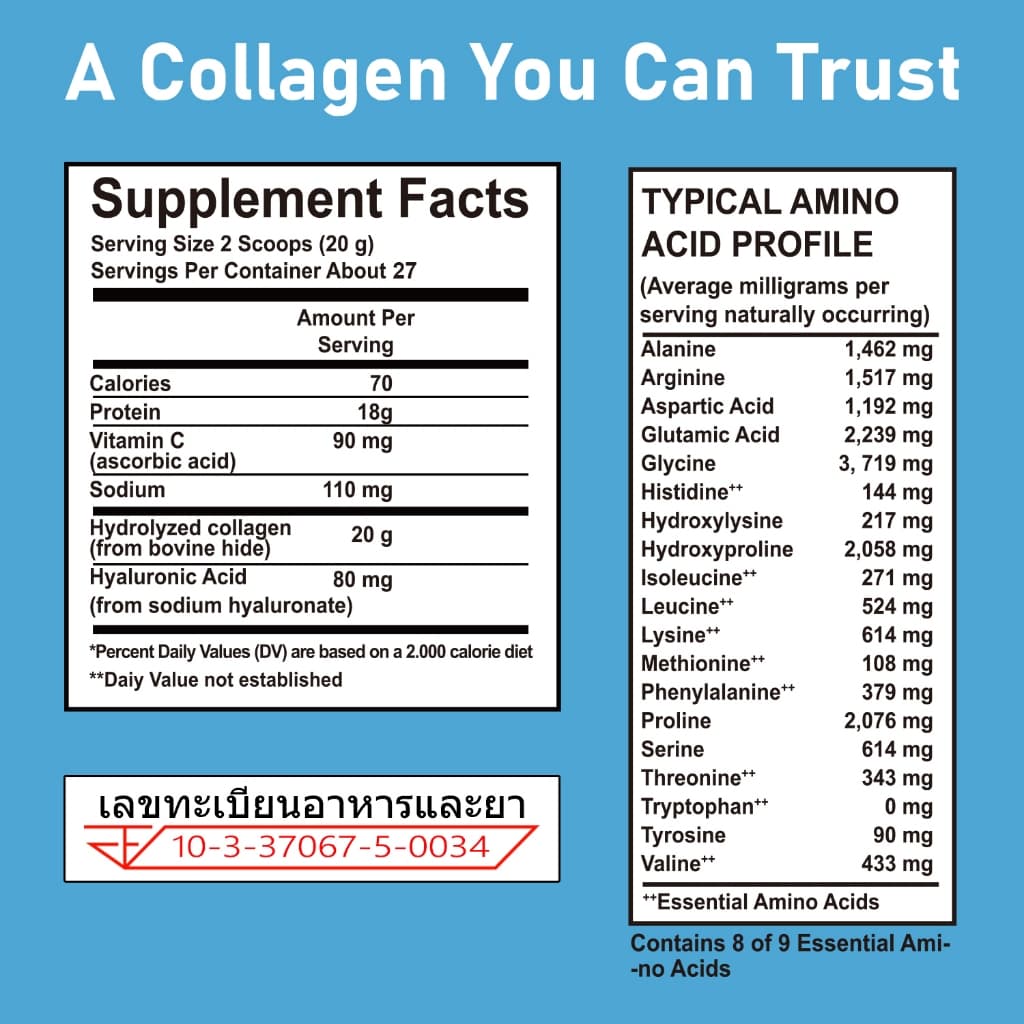 Ozmolts Collagen Powder คอลลาเจน การดูแลข้อต่อ สุขภาพผิว ปรับปรุงผิว ผงคอลลาเจน Unflavored 300g รูปที่ 9