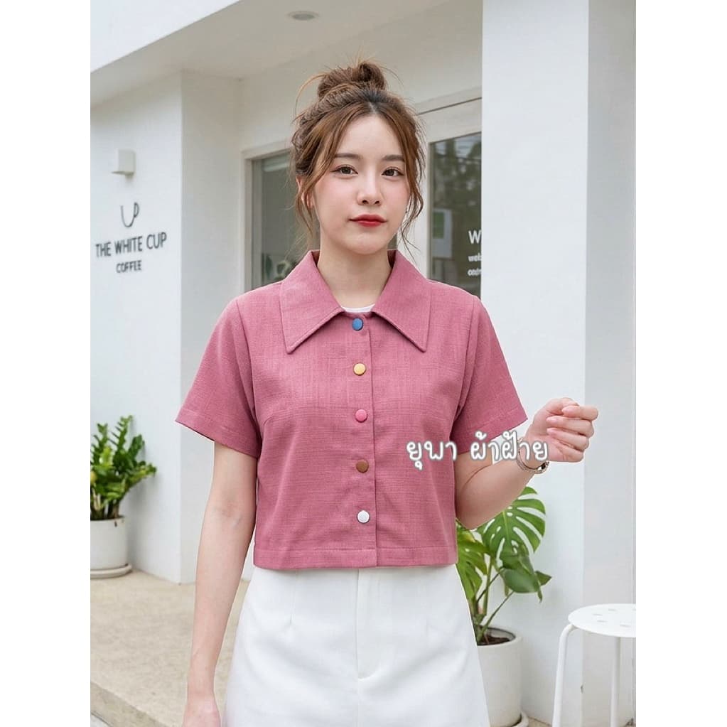 เสื้อคอปกปีกใหญ่ผ้าฝ้ายชินมัยพื้นเมือง มินิมอล รูปที่ 6