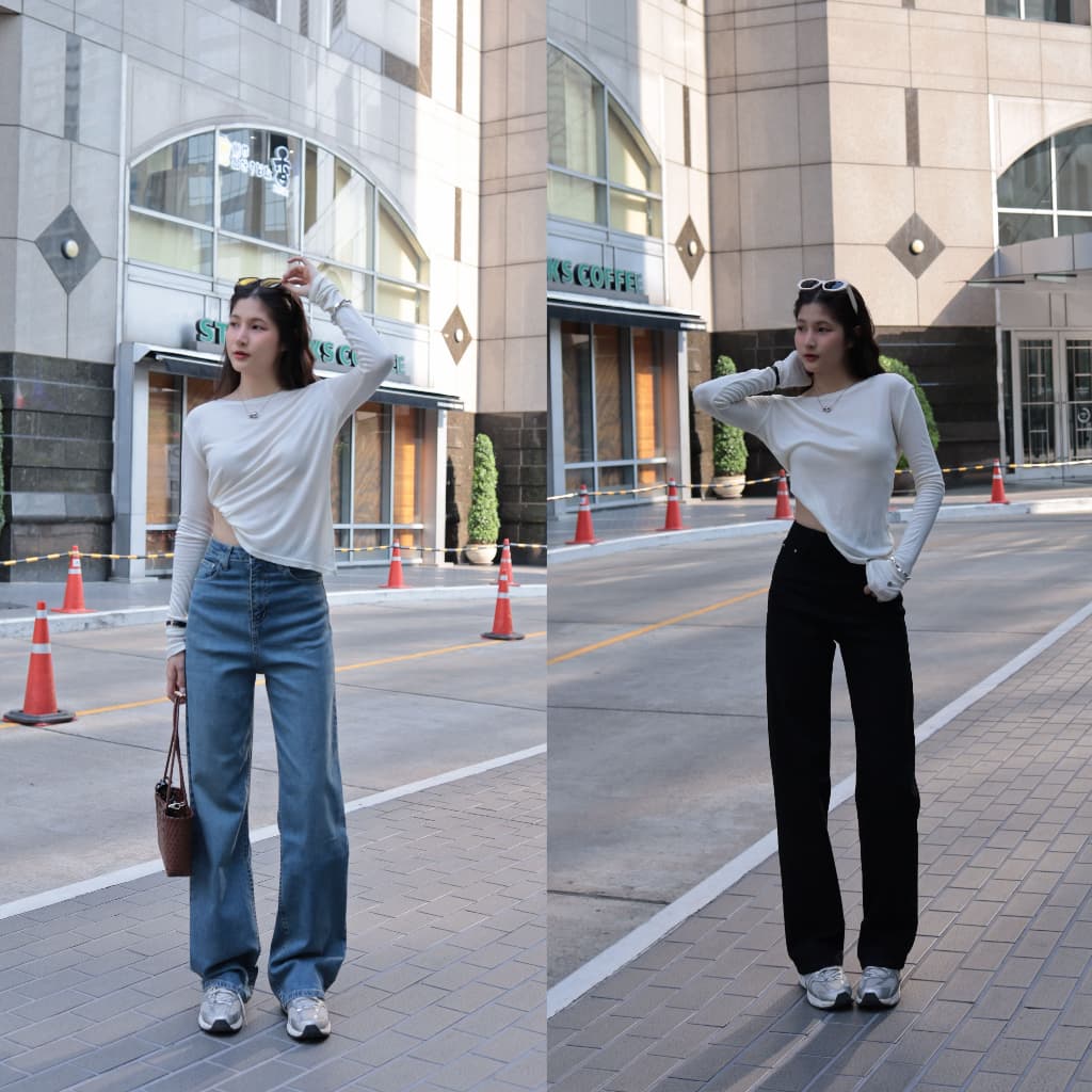 ยีนส์ Nammon jeans F50-F51 กางเกงยีนส์ขากระบอกใหญ่เรียบ - ผ้ายืด รูปที่ 3