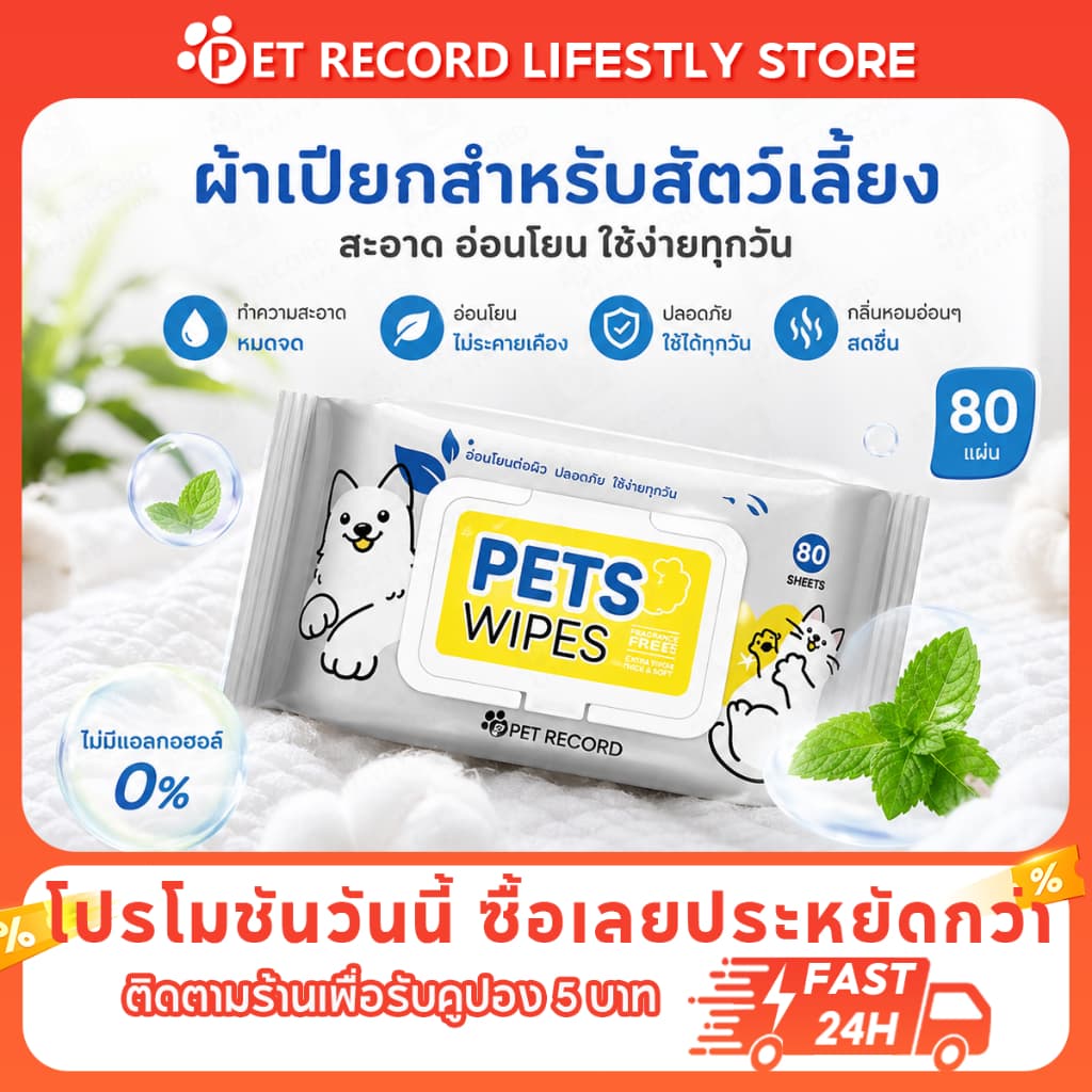 ทิชชู่ ทิชชู่เปียก ทิชชู่เปียก1ห่อ80แผ่น ทิชชู่เปียกพกพา ของใช้สัตว์เลี้ยงของใช้แมวทาสหมาทาสแมว