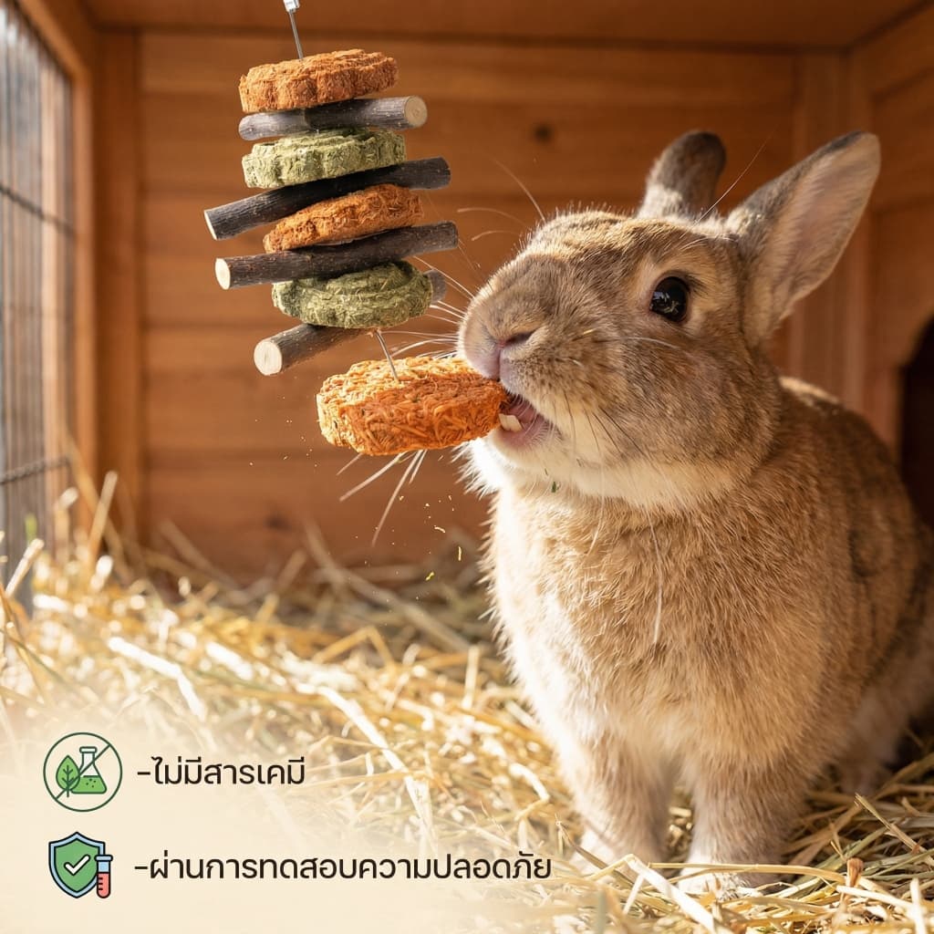PETLUSCI® โมบาย ของเล่นลับฟัน ของเล่นกระต่าย ไม้ลับฟันกระต่ายและคุ้กกี้หญ้า ของเล่นกระต่าย โมบายไม้แอปเปิ้ล ไม้ไผ่หวาน รูปที่ 9