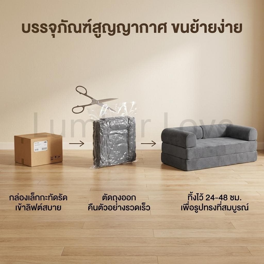 โซฟาปรับนอนได้ มัลติฟังก์ชั่น ห้องนั่งเล่น สีเทา ผ้าลูกฟูก 1-4ที่นั่ง เหมาะกับคนที่มีพื้นที่จำกัด รูปที่ 8