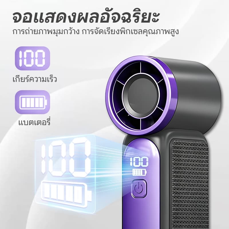 พัดลมมือถือ X688 Mini Turbo Fan ขนาดเล็ก 9 ซม พัดลม USB 100 ระดับ แบตอึด 5000mAh ใช้ได้ 12 ชม จอแสดงผล LED ลมแรง รูปที่ 2