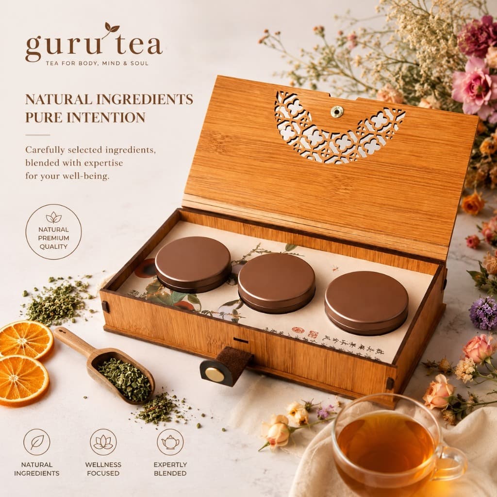 เซ็ตของขวัญ เซ็ตชา 3 / 6 ชนิด จากแบรนด์ guru tea ชามะลิ ชายอดน้ำค้างน้ำผึ้ง ชาหอมหมื่นลี้ ตัวขายดี