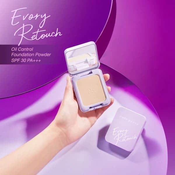 ** ตลับม่วง ** Cute Press Evory Retouch Oil Control SPF30 PA+++ คิวเพรส แป้งอิเวอร์รี่ รีทัช ออยล์ คอนโทรล รูปที่ 2