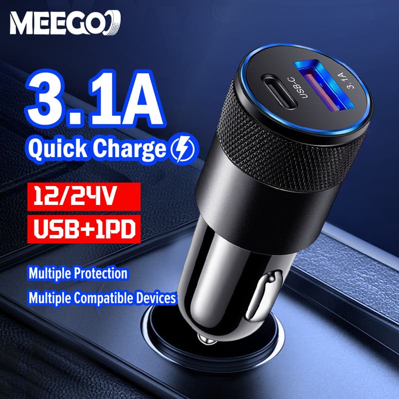MeeGoo ชาร์จเร็วในรถยนต์ 2พอร์ต หัวชาร์จ12/24V 1USB + พอร์ต 1PD รูปที่ 2