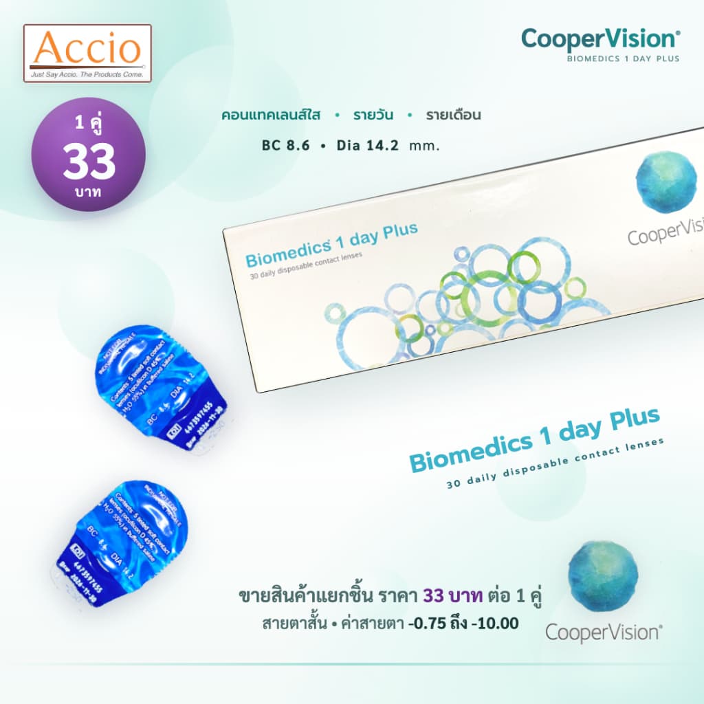 Cooper Vision Biomedics 1Day Plus คูเปอร์วิชั่น ไบโอเมดิกวันเดย์พลัส คอนแทคเลนส์ รายวัน แยกจำหน่าย รูปที่ 1