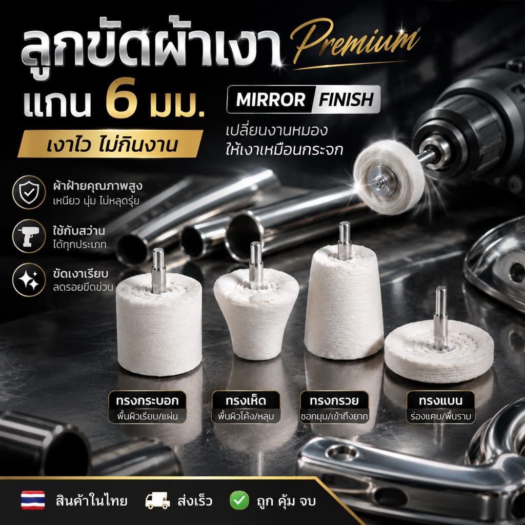 ลูกขัดผ้าลูกขัดเงาแกน6มม. รูปที่ 1