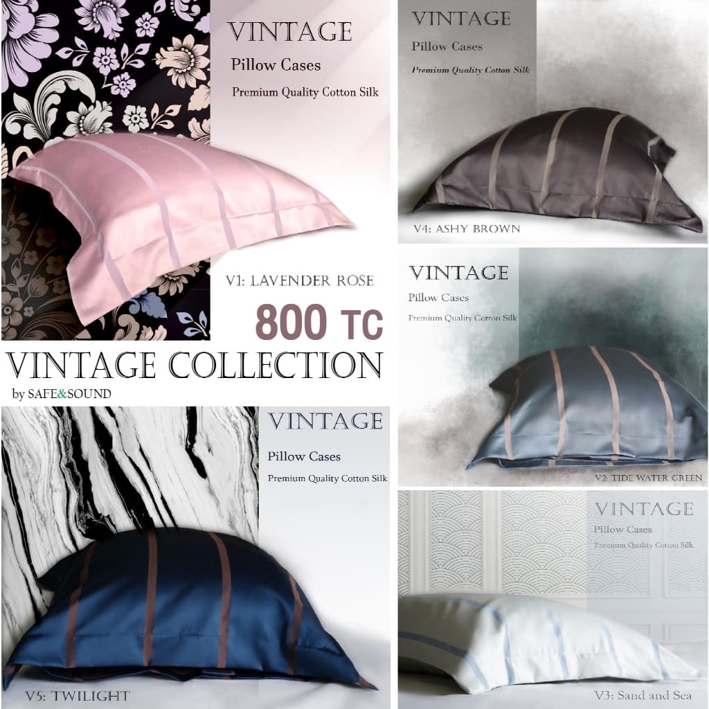 SAFE&SOUND ปลอกหมอนหนุน 800 TC กันไรฝุ่นแบบมีชาย ขนาด 20x30 นิ้ว Vintage Premium Quality Cotton Silk รูปที่ 1