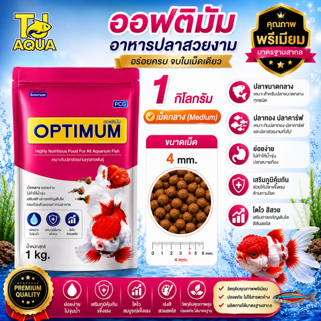 Optimum อาหารปลาสวยงาม ออพติมั่ม สูตรเร่งโต เร่งวุ้น เร่งสี ขนาด 100g/200g/500g/1kg รูปที่ 8