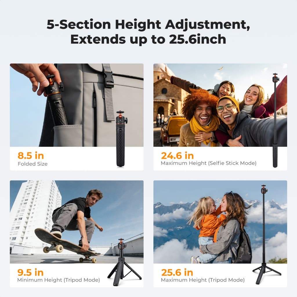 K&F CONCEPT MS71 กางเก็บอัตโนมัติ Mini ขาตั้งมือถือ ไม้เซลฟี่ 65cm for phone/DJI Pocket 4/3 Action6 รูปที่ 7