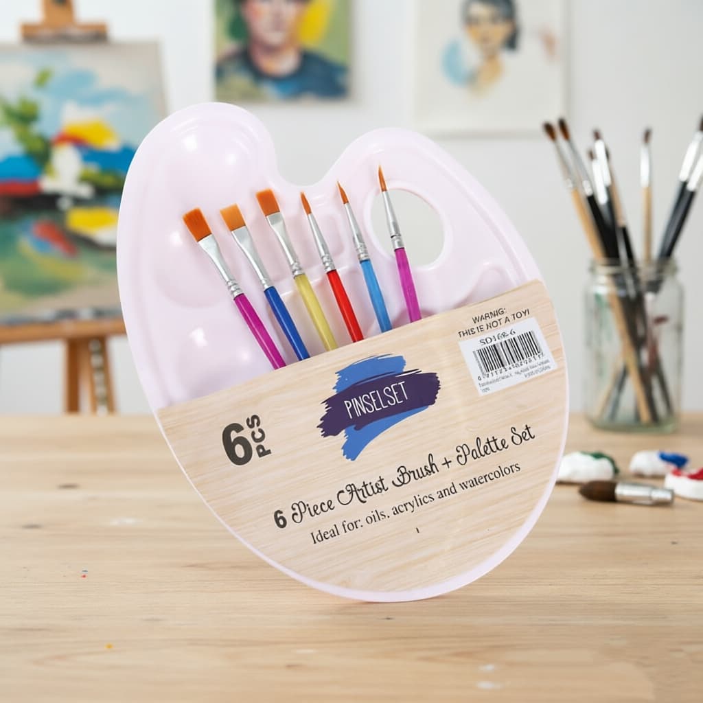 ชุดจานพาเลตและพู่กัน 6 ชิ้น | อุปกรณ์วาดรูปสำหรับเด็กและมือใหม่ | ใช้ได้กับสีน้ำ สีอะคริลิค | ราคาประหยัด รูปที่ 5