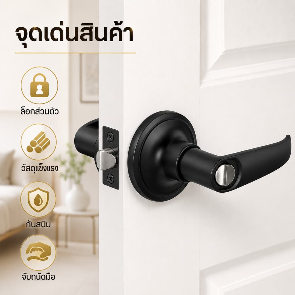 ลูกบิดประตู3กลอน สแตนเลส กันงัด 2in1 ใช้แทนลูกบิดธรรมดาได้ ปลอดภัย2ชั้น สำหรับประตูหนา25-65mm ติดตั้งง่าย เหมาะกับประตูบ รูปที่ 1