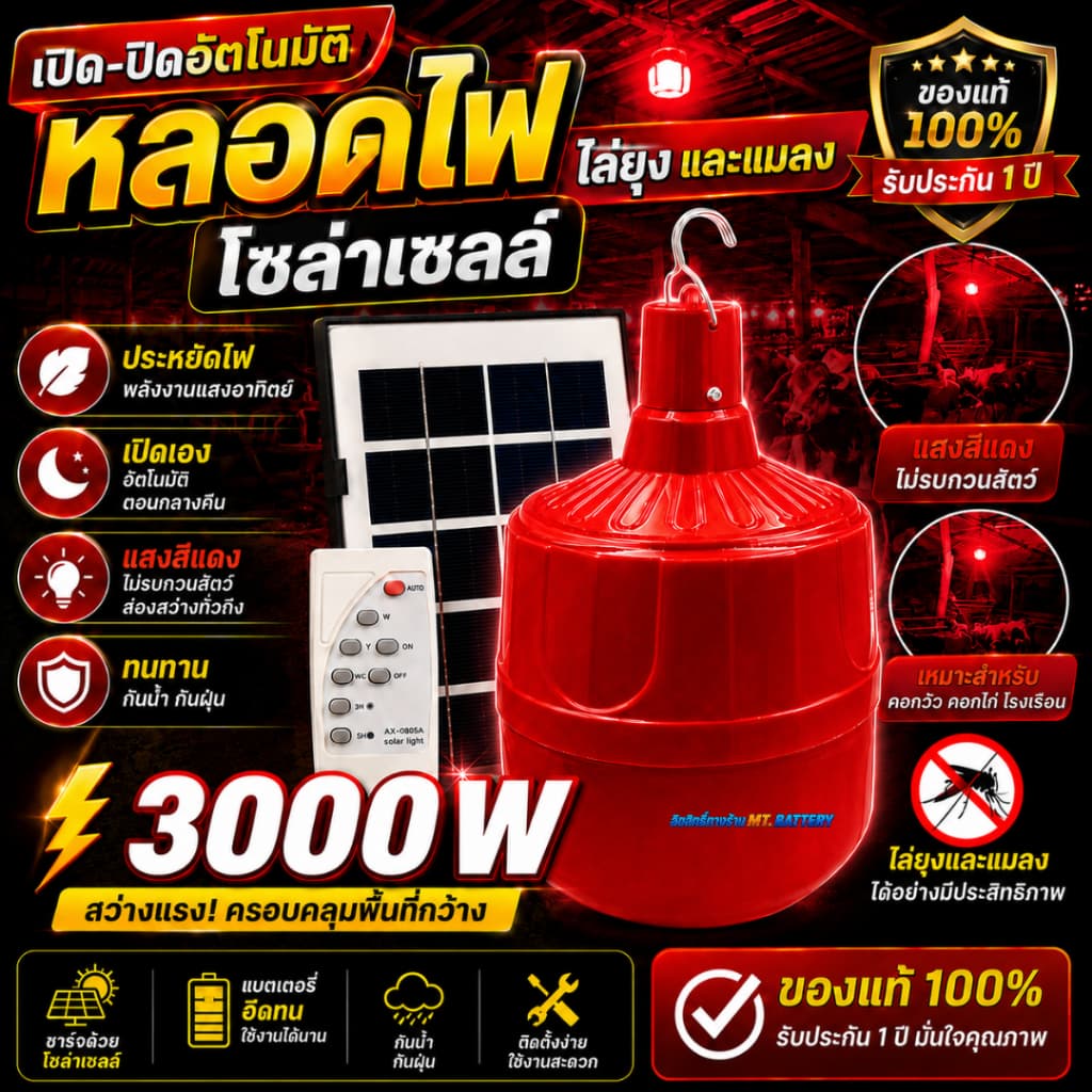 ไฟไล่ยุงโซล่าเซลล์ 10,000W สว่างสุดขีด กันฝน ทนแดด เหมาะสำหรับคอกวัว คอกไก่ ฟาร์มเกษตร รูปที่ 3