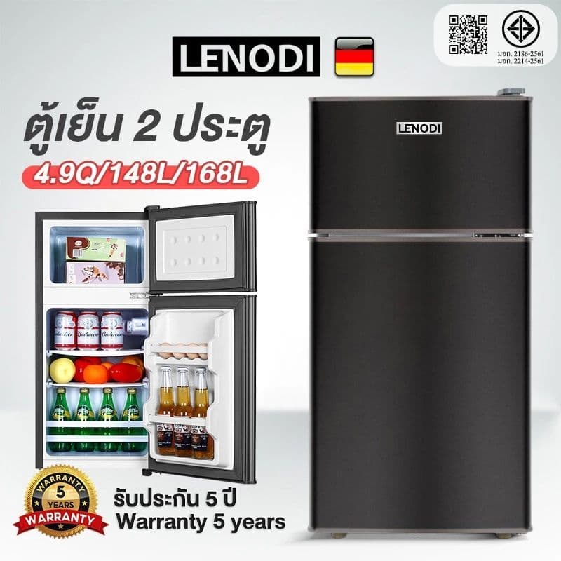 LENODI ตู้เย็นมินิ สองประตู ประหยัดพลังงาน ตู้เย็นในบ้านขนาดเล็ก จุได้ถึง 4.9Q 148 ลิตร รูปที่ 1