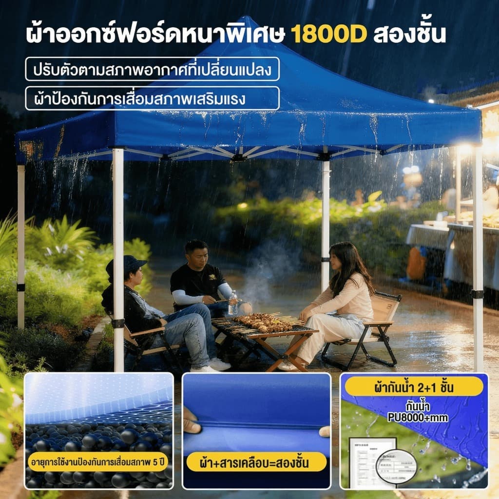 เต็นท์พับกันฝนกลางแจ้ง เต็นท์แม่ค้า เต็นท์ตลาดนัด เต็นท์งานแฟร์ แข็งแรง ทนลม ใช้งานง่าย รูปที่ 6
