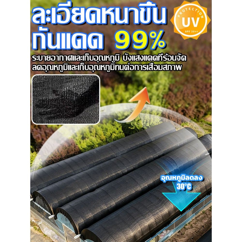 จัดส่งเร็ว สแลนกรองแสง 2X50M ไม่ขาดง่าย ตาข่ายกรองแสง สแลนกันแดด สแลนบังแดด โรงเรือน โรงรถ รูปที่ 2