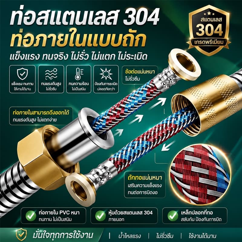 สายฝักบัว อาบนํ้า 1.5/2M สายฝักบัว ชุบโครเมี่ยม อย่างดี ดับเบิ้ลล๊อค สายน้ำดี ถึกทน ยืดหยุ่น ป้องกันการพันกัน รูปที่ 2