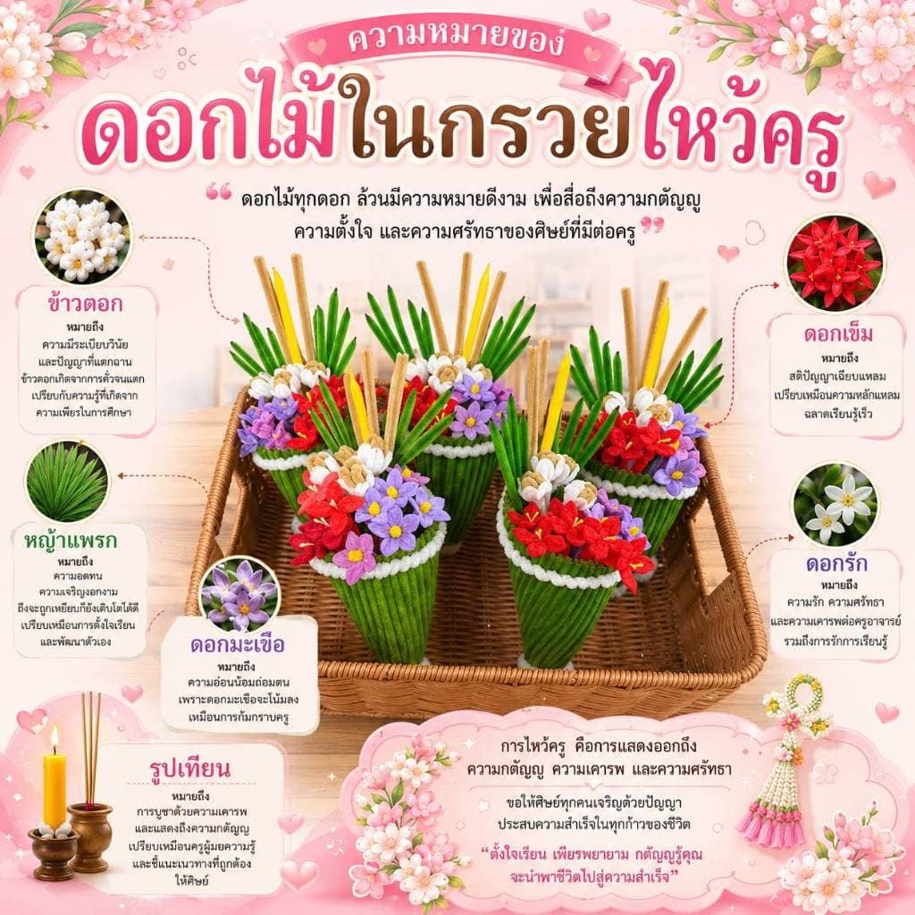 กรวยดอกไม้ พานไหว้ครู ช่อดอกไม้ ลวดกำมะหยี่ ดอกไม้ไหว้ครู มีหลายขนาด รูปที่ 5