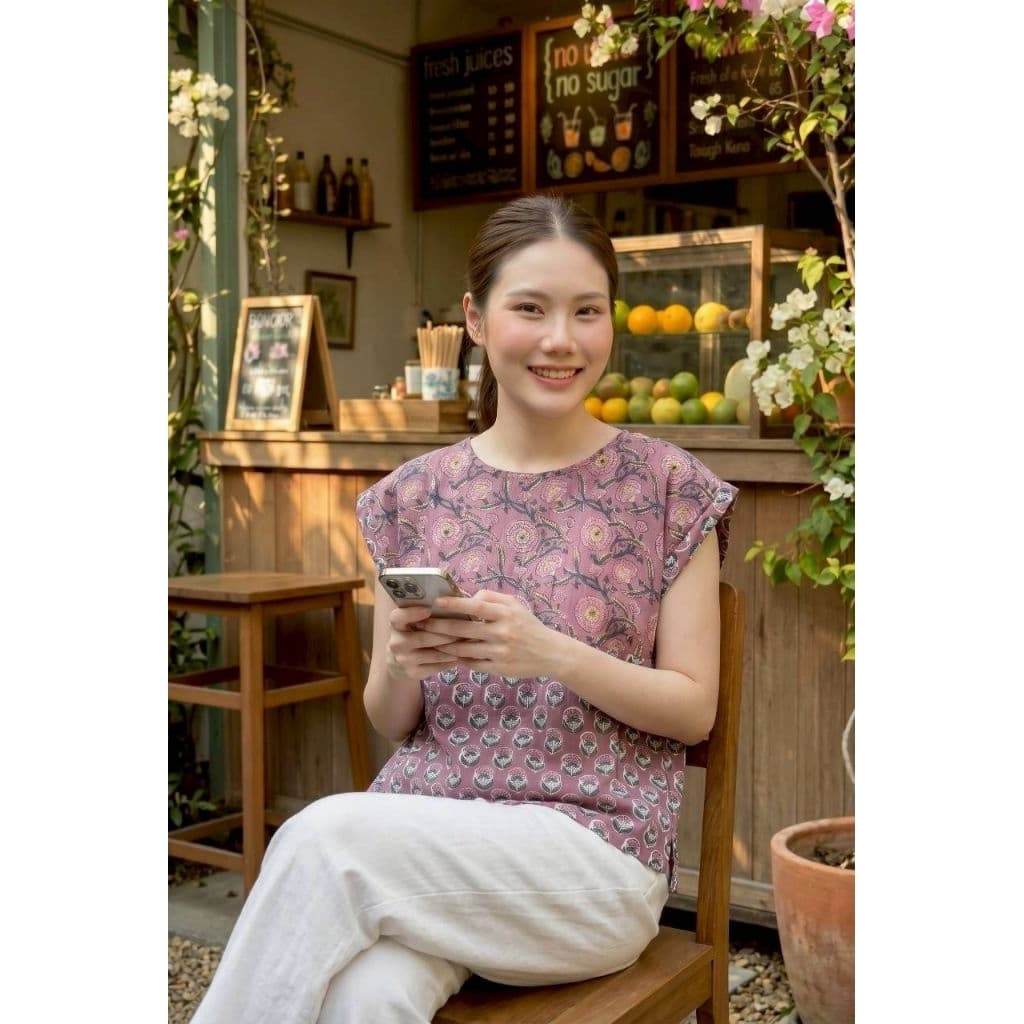 เสื้อคอปาด ทรงแขนปีกค้างคาวสั้น ไซส์40", 42" และ44" ยาว22" ผ้าตัดต่อคอตต้อนอินเดีย รูปที่ 7